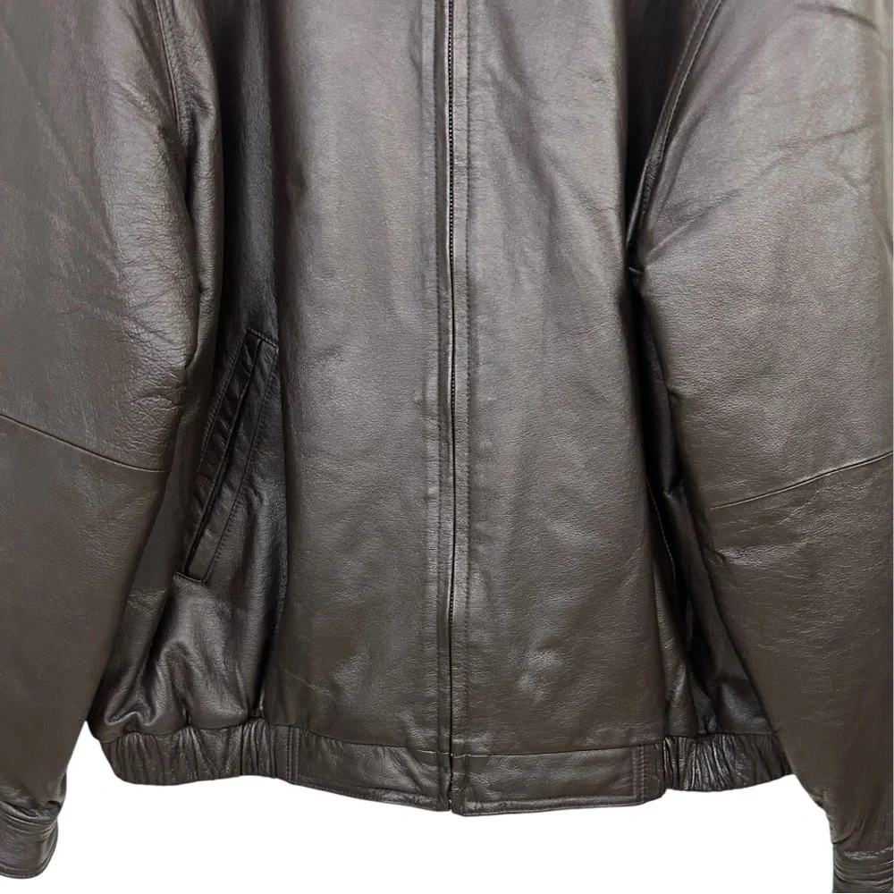 Vintage 90s Black Genuine Leather Bomber Jacket XL Mens Oversized Streetwear